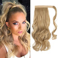 CJL HAIR 18" Long Ponytail Hair Extension Wrap Around Pony Tail Clip in Curly Wavy Synthetic Fake Hairpiece for Women Light Honet Blonde