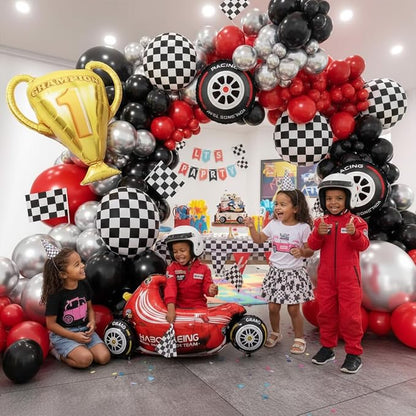 Race Car Balloons Arch Kit -Trophy, Wheels and Red Black Silver Balloon Garland - Image 7