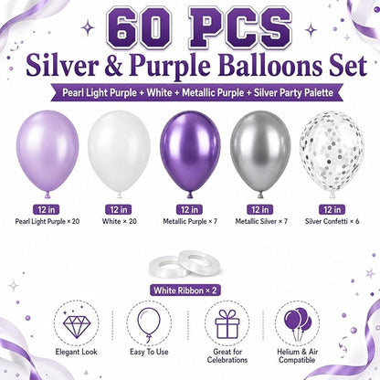 Purple Silver Balloons, Girls Baby Shower Women Bridal Shower Wedding - Image 2