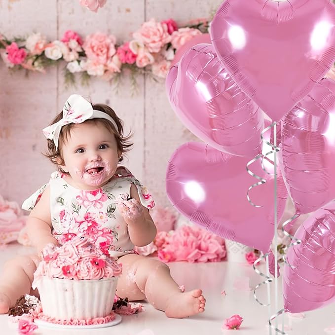 TONIFUL 30 Pcs Pink Heart Balloons 18 Inch Heart Shape Foil Mylar Balloons | - Image 5