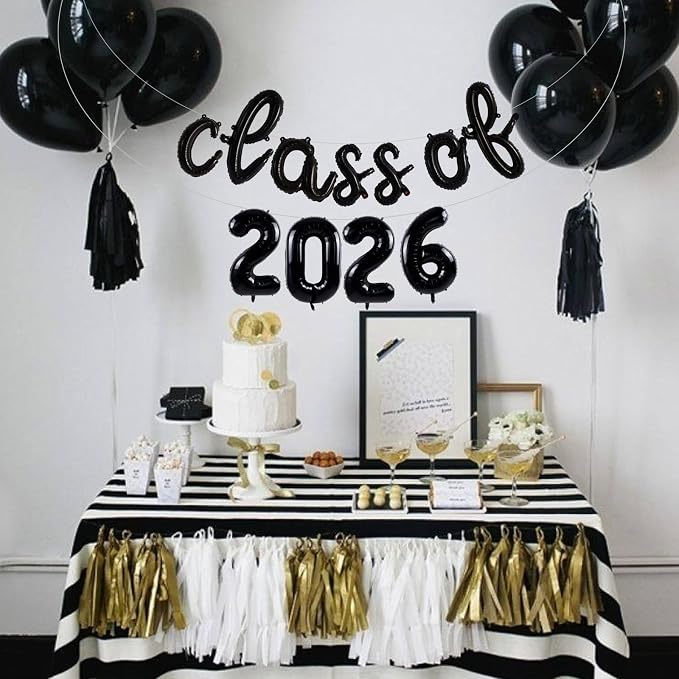 TONIFUL Black Cursive Class of 2026 Graduation Balloon Banners 2026 - Image 4