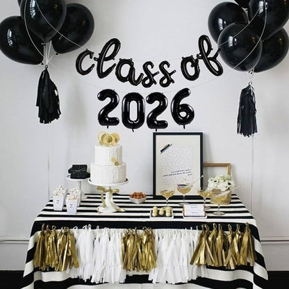 TONIFUL Black Cursive Class of 2026 Graduation Balloon Banners 2026 - Image 4