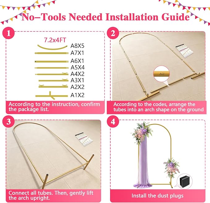 7.2 FT Metal Arch Backdrop Stand, Party Balloon Arch Stand | Dustproof caps - Image 9