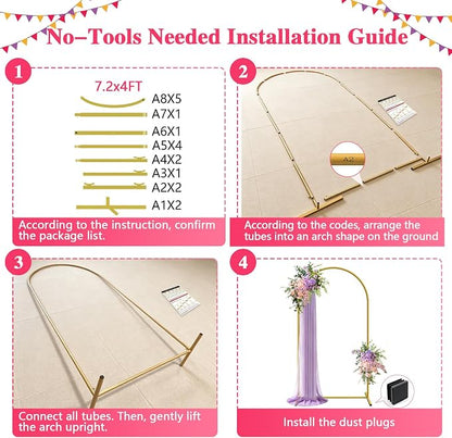 7.2 FT Metal Arch Backdrop Stand, Party Balloon Arch Stand | Dustproof caps - Image 9