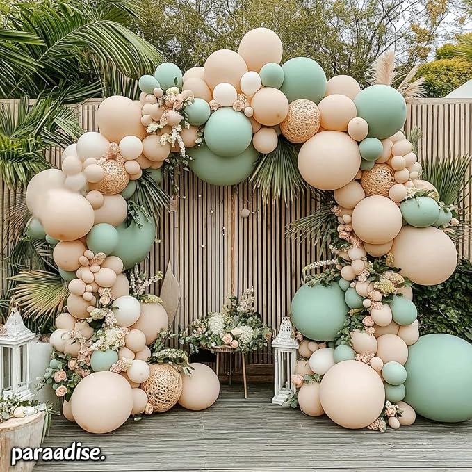 Dusty Green Pink Balloons Arch Kit, Party | Mist Fog Green Light Pink Nude Sand - Image 8