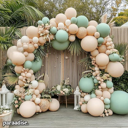 Dusty Green Pink Balloons Arch Kit, Party | Mist Fog Green Light Pink Nude Sand - Image 8