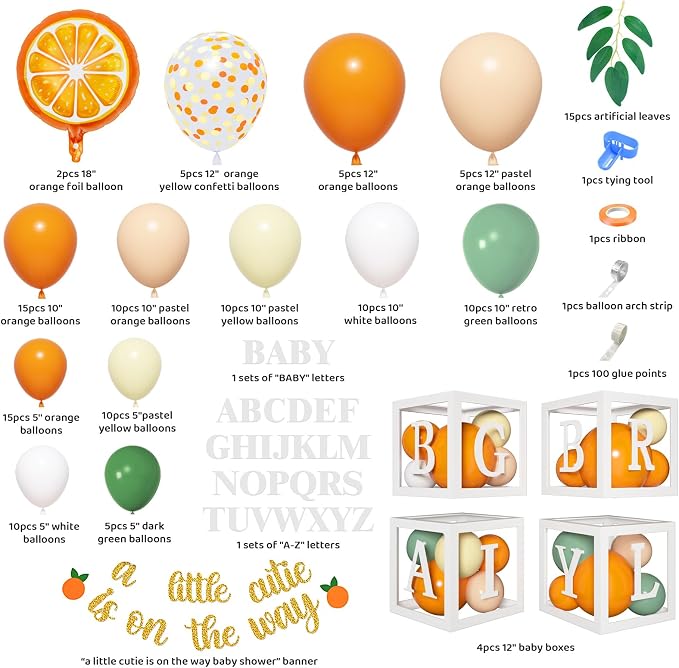 138pcs Little Cutie Baby Shower Orange Balloon Arch Kit Boxes Decoration | Baby - Image 2