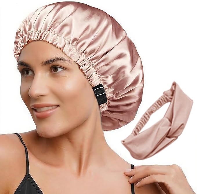 2Pcs Satin Bonnet Silky Bonnets Hair Bonnet For Sleeping Double Layer Curly Hair Sleep Cap Womens Silk Night Hats