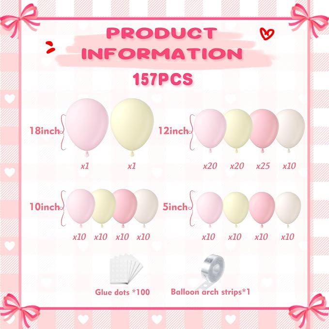 Pink and Yellow Balloon Arch Garland Kit 157pcs, Pastel Pink Light Pink Yellow - Image 2