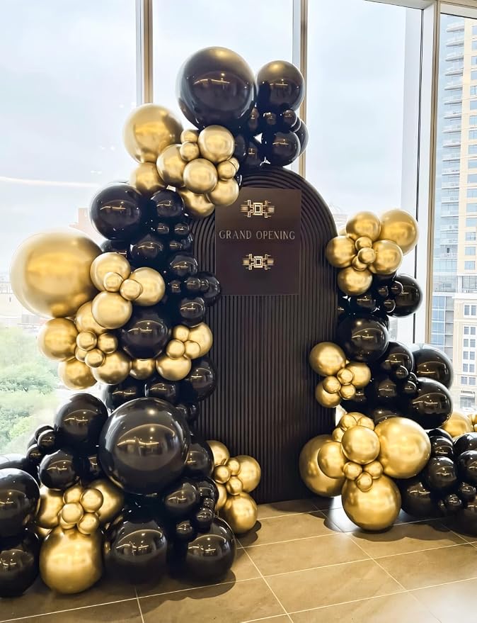 Black and Gold Balloon Arch Kit, Birthday Party Decor | 18/12/10/5 In Black - Image 2