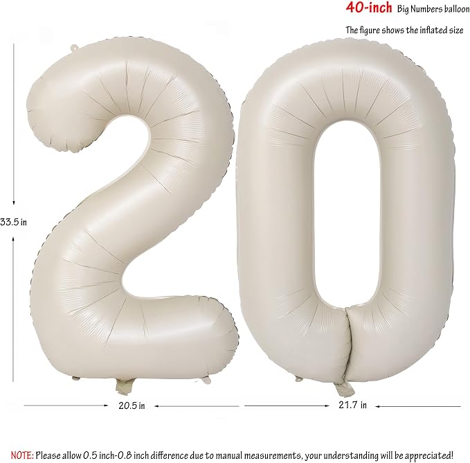 40 In Cream white Number Balloons Helium Foil Mylar Balloon Digital 20 | - Image 2
