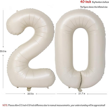 40 In Cream white Number Balloons Helium Foil Mylar Balloon Digital 20 | - Image 2