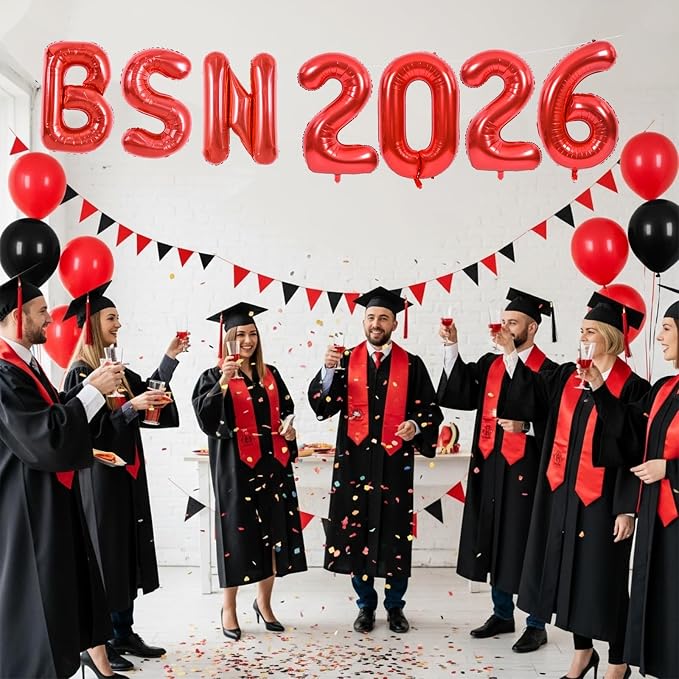 TONIFUL 2026 Nurse Graduation Decorations Red BSN 2026 Balloons 16 Inch BSN - Image 5
