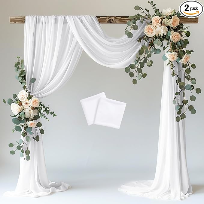 White Wedding Arch Draping Fabric Backdrop Drapes Sheer 2 Panels | 28.7"x20FT by Wokceer