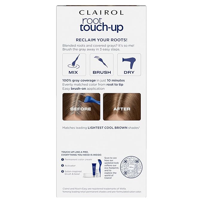 Clairol Root Touch-Up by Nice'n Easy Permanent Hair Dye, 6.5A Lightest Cool Brown Hair Color, (Pack of 2)