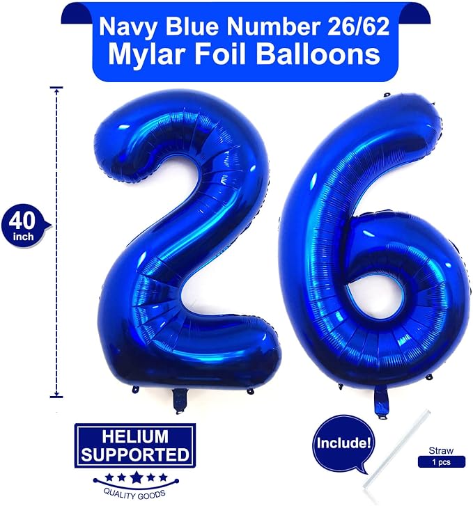 40 Inch Navy Blue 26 Number Balloons Giant Jumbo Huge 26 or 62 Foil Mylar - Image 2