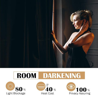 Beauoop Velvet Curtains for Bedroom Living Room Black 52x90 2 Panels | Soft - Image 4