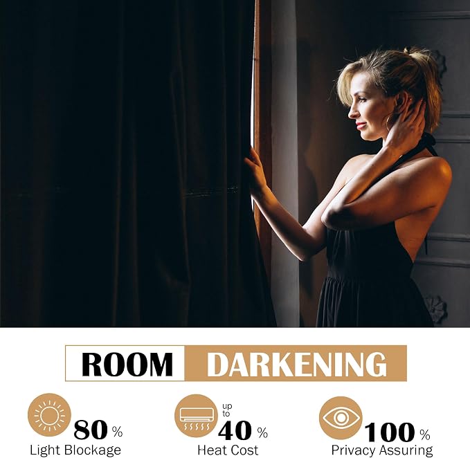 Beauoop Velvet Curtains for Bedroom Living Room Black 52x108 2 Panels | Soft - Image 4