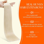 Full Shine Invisi Edge Injected Tape in Hair Extensions Human Hair Color 1000 White Blonde 16Inch Human Hair Tape in Extensions 20Pcs 40Grams Hair Extensions Tape inS for Women Chic Makeover