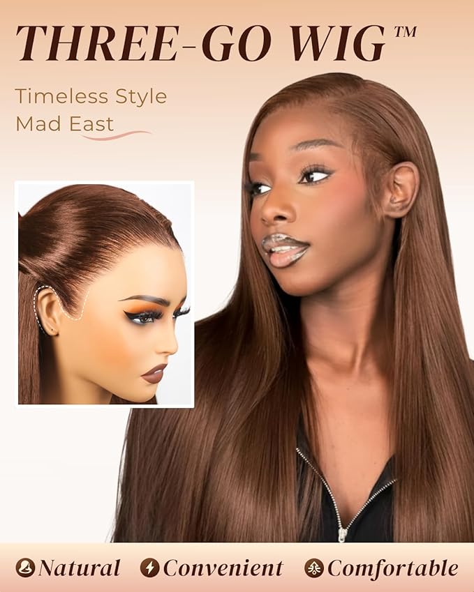Arabella 13x6 Chocolate Brown Lace Front Wig 210% Brown Glueless Wig Human Hair Real HD Lace Front Wig True Pre Plucked Pre Bleached Pre Cut Glueless Wig (22inch,13x6 Chocolate Brown Straight wig)