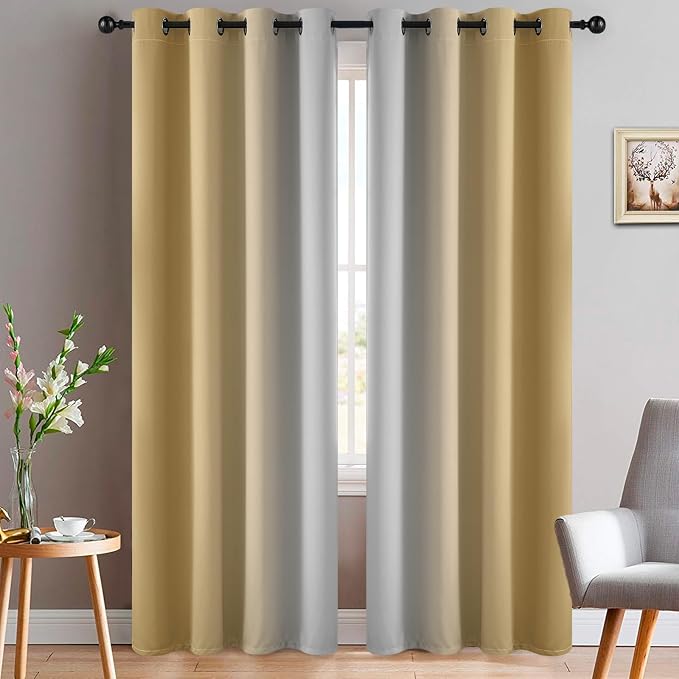Yakamok Ombre Curtains Beige and Greyish White by Yakamok