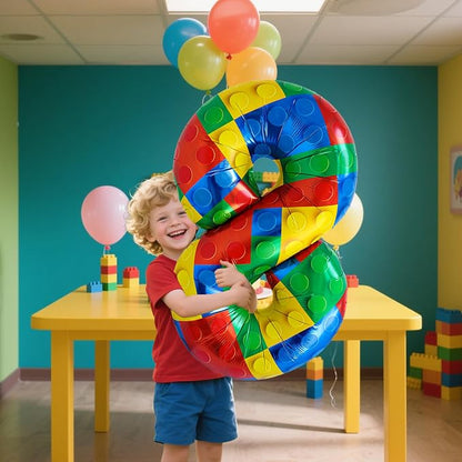 32 Inch Stackable Block Number Balloon – Colorful Brick Building Themed Big - Image 3