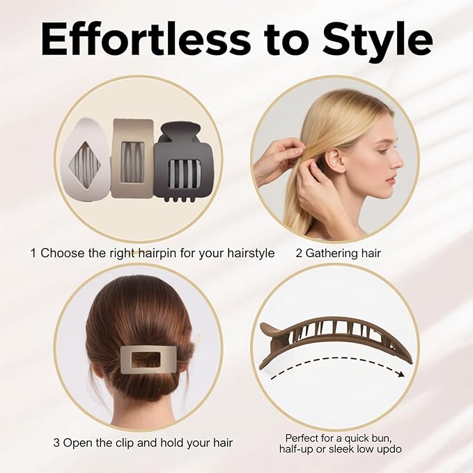 Large Flat Hair Clips for Woman,3PCS French Flat Hair Claw Clips,Duckbill Hair Clips for Thick and Thin Hair,Matte No-Slip Hair Clip Strong Hold Barrettes