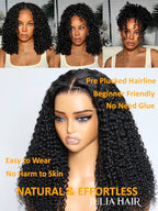 Julia Hair Bye Bye Knots Glueless Wig Curly Pre Cut Lace Front Wigs Human Hair for Women 12A Upgrade 7x5 Lace Closure Wig Pre Plucked with Pre Bleached Knots Put on and Go Natural Color 22 Inch