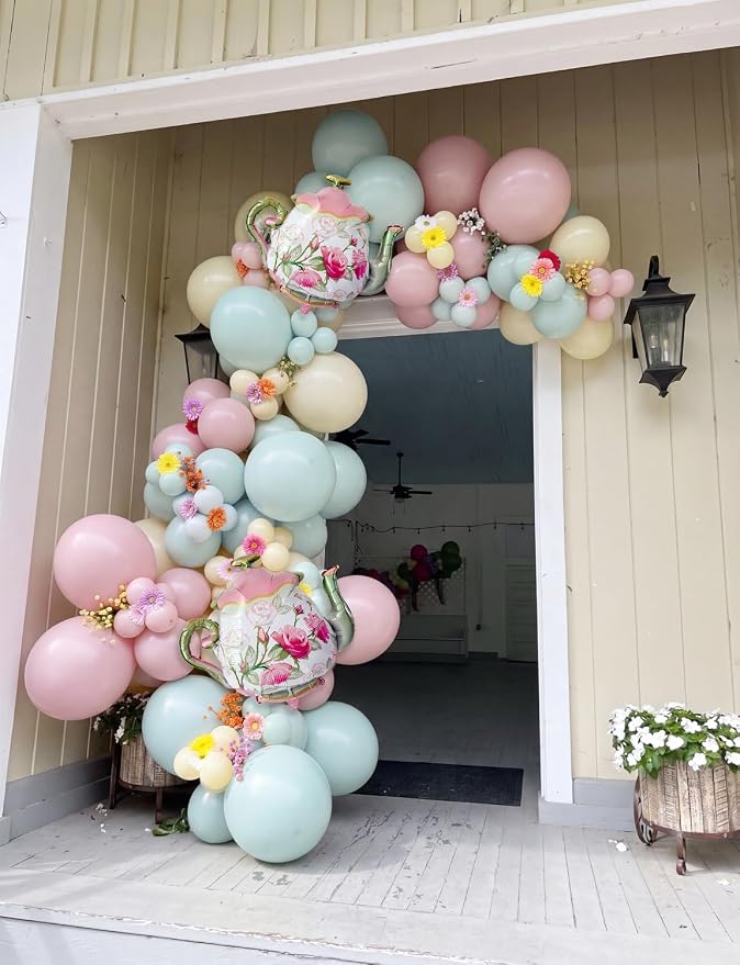 Tea Party Balloon Garland Arch Kit, Girls Birthday Decor | Pastel Pink Green - Image 7
