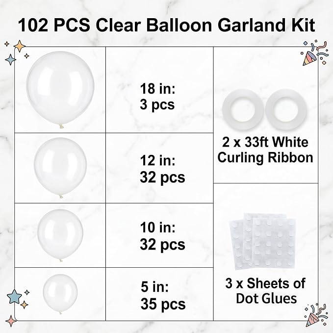 102pcs Clear Balloons Garland Arch Kit, 18 12 10 5 Inch Balloons | Assorted - Image 2