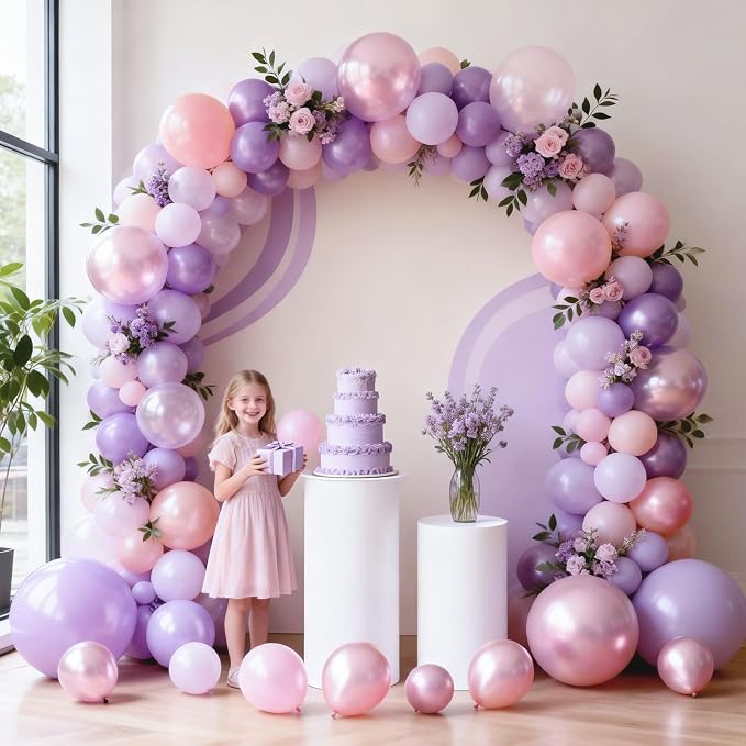 Pastel Pink and Purple Balloons, Princess Pearl Light Pink Purple Orange Latex - Image 6