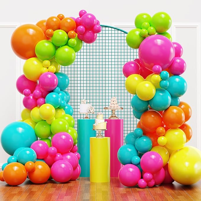 YMSZ Tropical Balloons Arch Kit, Hawaiian Rainbow Balloons | 136pcs Hot Pink by YMSZ