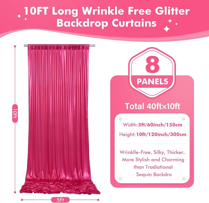 40x10ft Shimmer Hot Pink Sequin Backdrop Curtain - Image 7