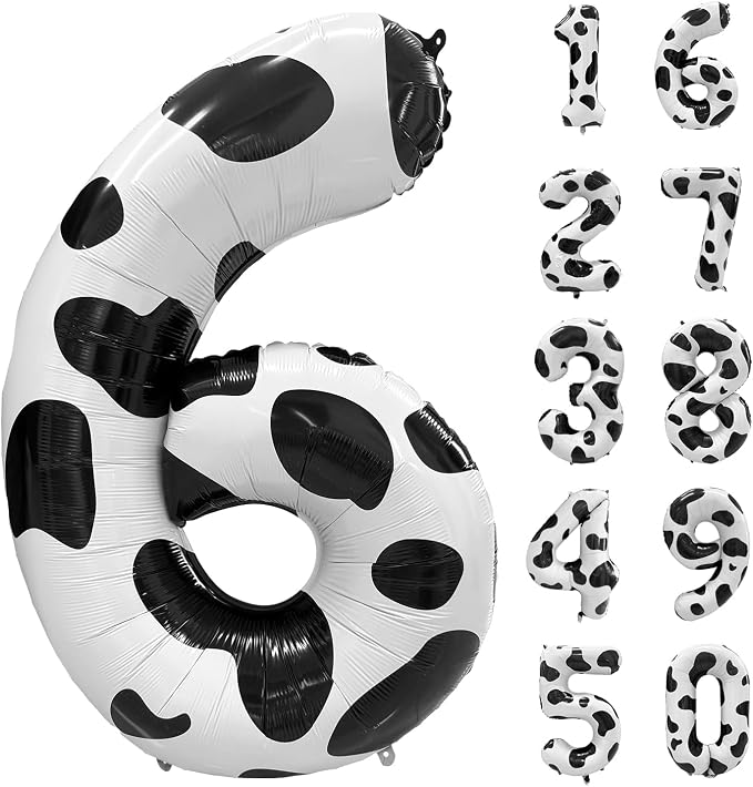 Cow Print Number Balloons, Large Foil Number 6 Balloon 40 Inch Cow Balloon by Yeodong