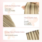 DOORES Clip in Hair Extensions Set 16 Inch 130g, 4pcs Invisi Edge Clip ins and 3pcs Classic Seamless Clip ins, Injected Virgin Real Human Hair Extensions Natural Invisible Straight, #P8/60