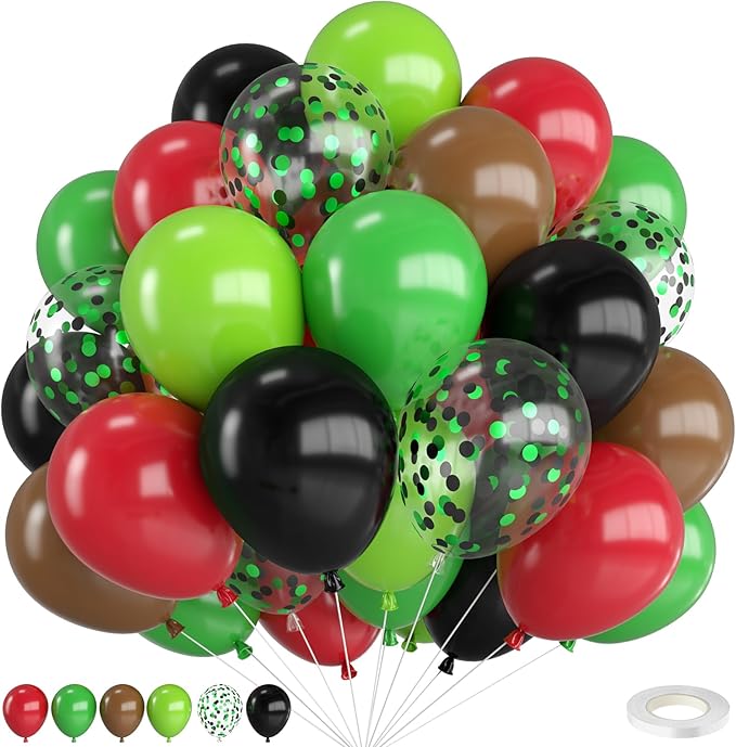 Red Green and Brown Balloons, 12 Inch Red Green Brown and Black Balloons by FunHot