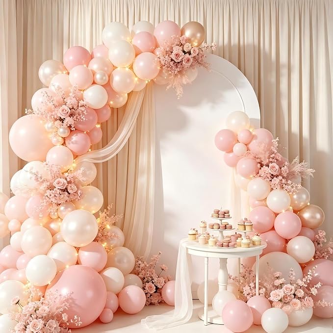 Pink White Balloon Garland Arch Kit 160Pcs Pink White Latex Balloons - Image 3