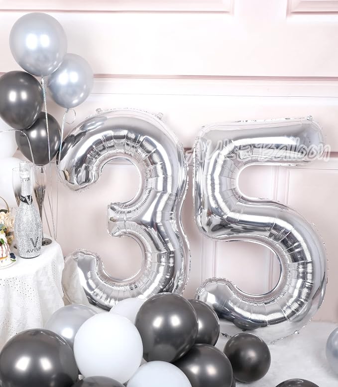 AULE 40 Inch Silver 35 Balloon Number Foil 0-9 Birthday Big Numbers | Birthday - Image 3