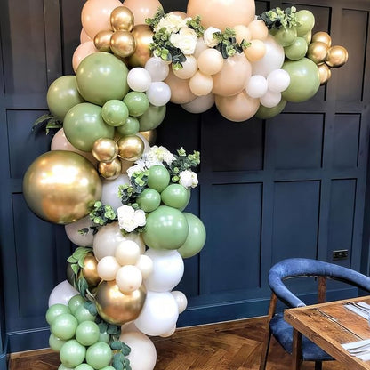 Sage Green Balloons, Sage Balloons Retro White Pearl Light Green Balloon - Image 3