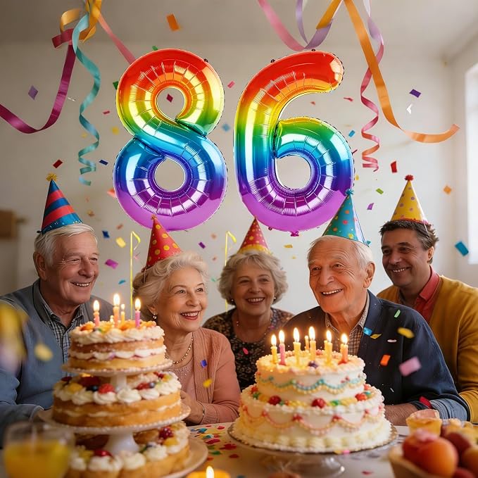 40 Inch Number 86 Balloons for 86th Birthday Party Decorations, 0-100 Rainbow - Image 2