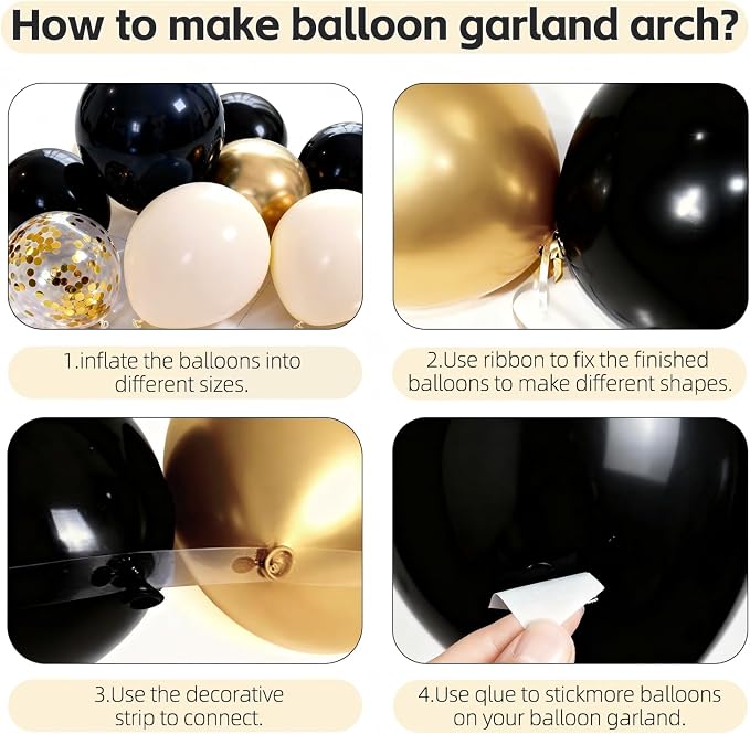 Black White Gold Balloons Arch Kit, Exploding Star, Party Decor | Black Beige - Image 3