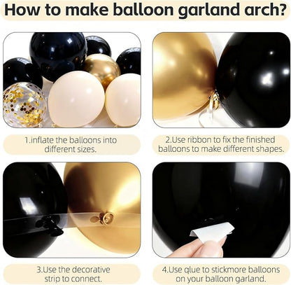 Black White Gold Balloons Arch Kit, Exploding Star, Party Decor | Black Beige - Image 3