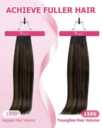 YoungSee Dark Brown Hair Extensions Clip ins Balayage Clip in Human Hair Extensions Dark Roots to Medium Brown Clip on Hair Extension for Women 14inch 120g