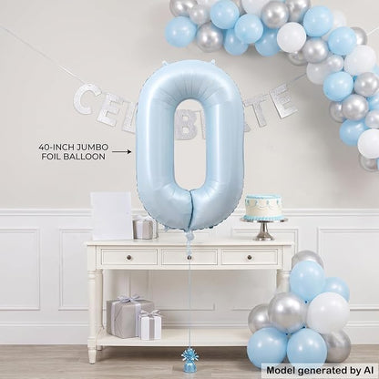 40 Inch Light Blue Foil Number 0 Balloon - Image 4
