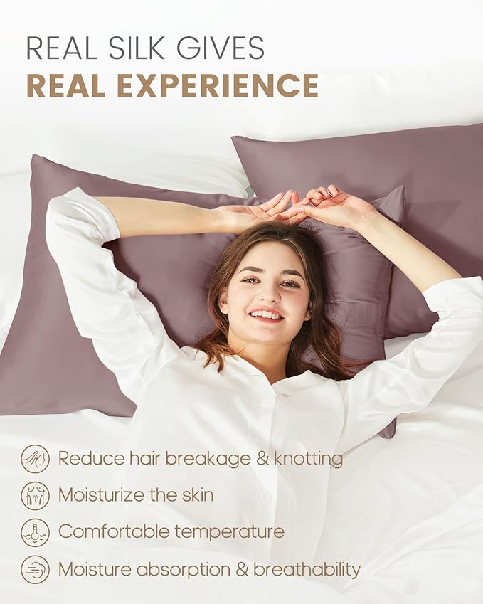 THXSILK 100% Pure Mulberry 6A+ Silk Pillowcase for Hair & Skin with Zipper Closure, Cooling, Natural, Organic, Double Sided Silk Pillow Case (Purple, Queen 20"x30", 1pc)