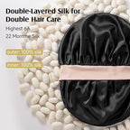 YFONG 100% 22 Momme Mulberry Silk Bonnet for Sleeping Women, Larger Double Layer Silk Hair Wrap for Curly Short Long Hair, Non-Slip Sleep Cap Turban with Elastic Tie Band (Pink & Black)
