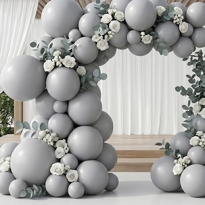 96Pcs 5/10/12/18 Inch Matte Gray Latex Balloon Garland Arch Kit | Gray Balloons - Image 4