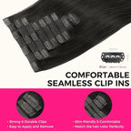 Lashey Seamless Clip in Hair Extensions, 9pcs 150g Straight Remy Human Hair Extensions Clip in 24 Inch #1B Natural Black Real Hair Extensions with 100% Real Human Hair