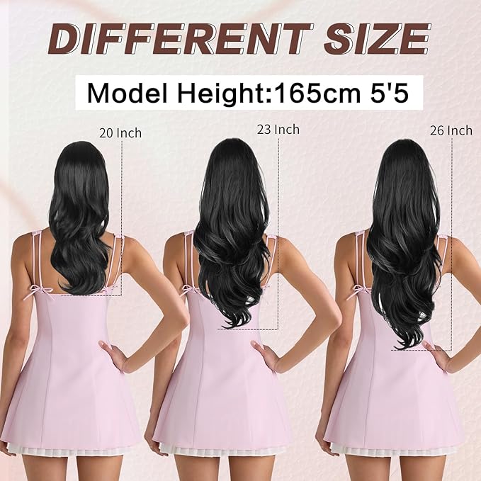 Ponytail Extension, Drawstring Ponytail Extension for Women 23 Inch Long Brown Wavy Pony Tails Hair Extensions Synthetic Clip in Ponytail Hairpiece for Women