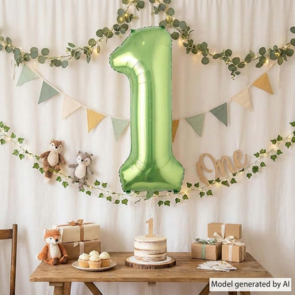Light Green Number 1 Balloon 40 Inch, Shiny Foil Numeral Party Supplies | - Image 6
